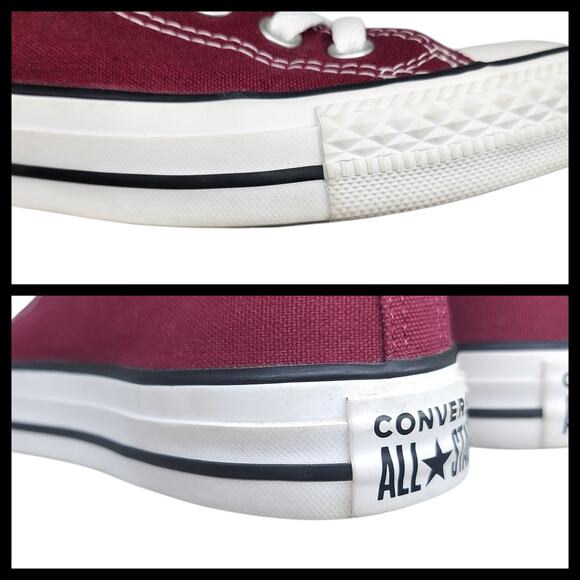 Converse Shoes Womens 7 Red Burgundy Maroon White Low Tops Skater Preppy Grunge - Picture 8 of 12